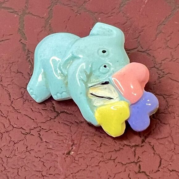 Vintage 80s Elephant Brooch Pin Pastel Hearts Enamel Taiwan ROC - Picture 4 of 11